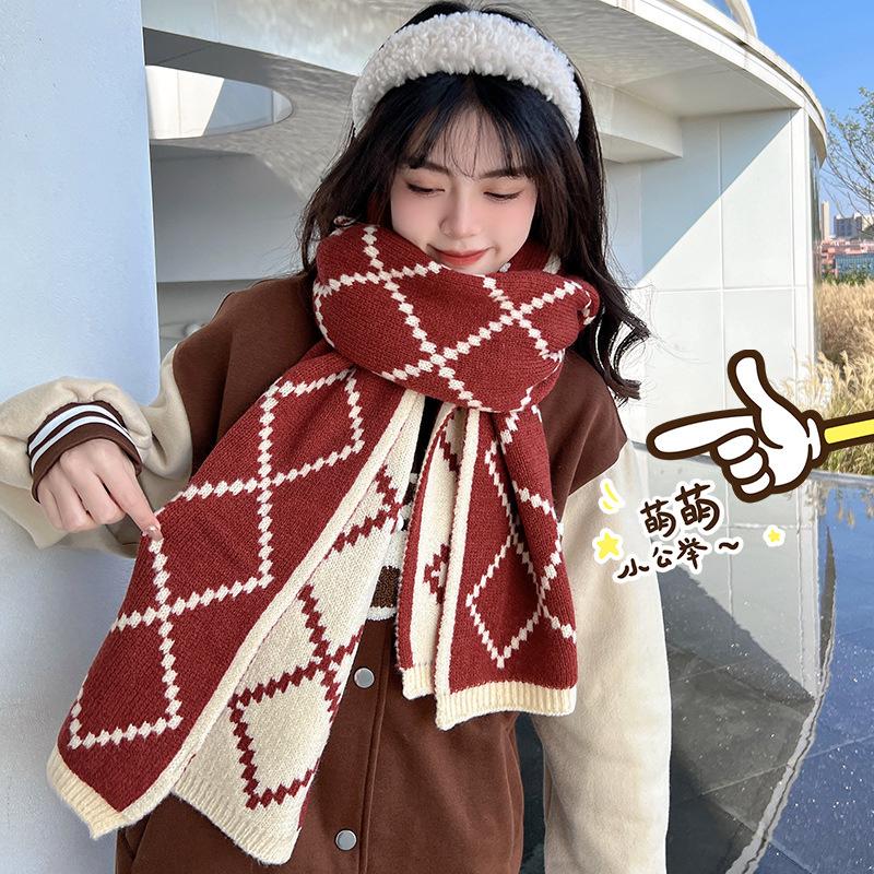Scarf women's winter warm plaid double-sided imitation cashmere scarf autumn and winter super long knitted thickened student dual-purpose coat