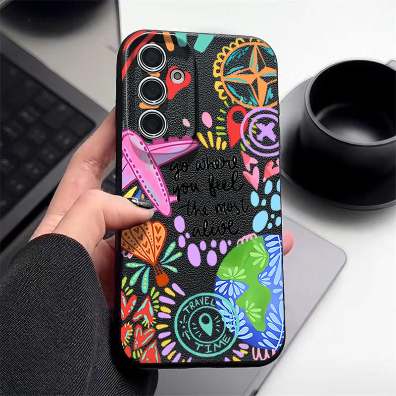 Cartoon Fire Balloon Pattern Case For Samsung Galaxy A57 A37 A17 A56 A36 A26 A16 A55 A35 A15 A54 A34 A14 5G Leather Texture Silicone Cover