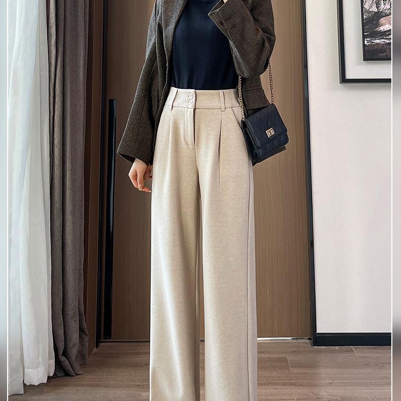 X Damen Weitbein Designer Außenhose Verdicken Hochtailliert Drapierte Hose