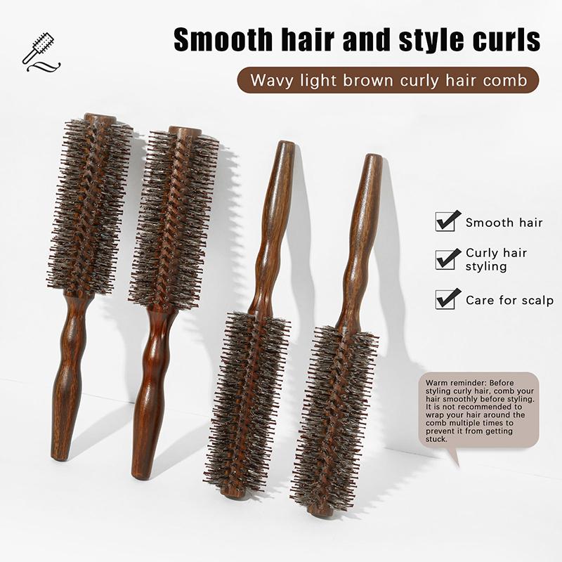 Barber Hair Round Roller Wood Hair Brush Boar Bristle Nylon Hair Comb Hairdressing Combs Round Paddle Brush Women Men Curly Hair