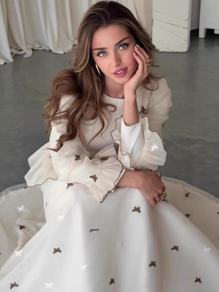 Elegant Women's European-American Summer Long Dress 2025: Waist-Cinching, Soft Feminine, Long Sleeve