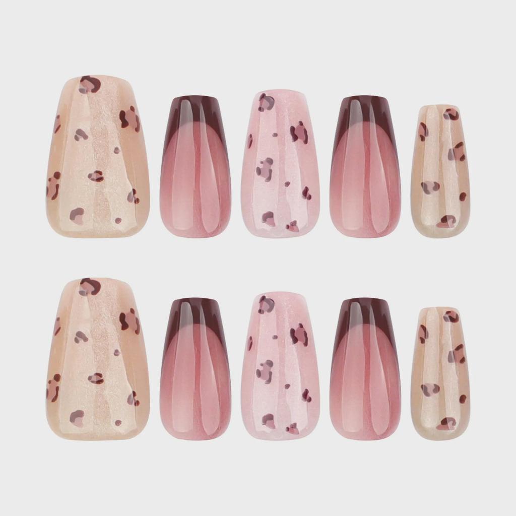 Leopard Print Cat Eye French Red Nail Art Set - Hot Girls' Wearable Nail Pieces