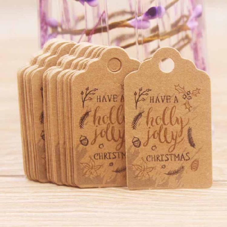 100 Pcs/Set Kraft Paper Gift Tags Merry Xmas Hanging Label Cute Print White Tags