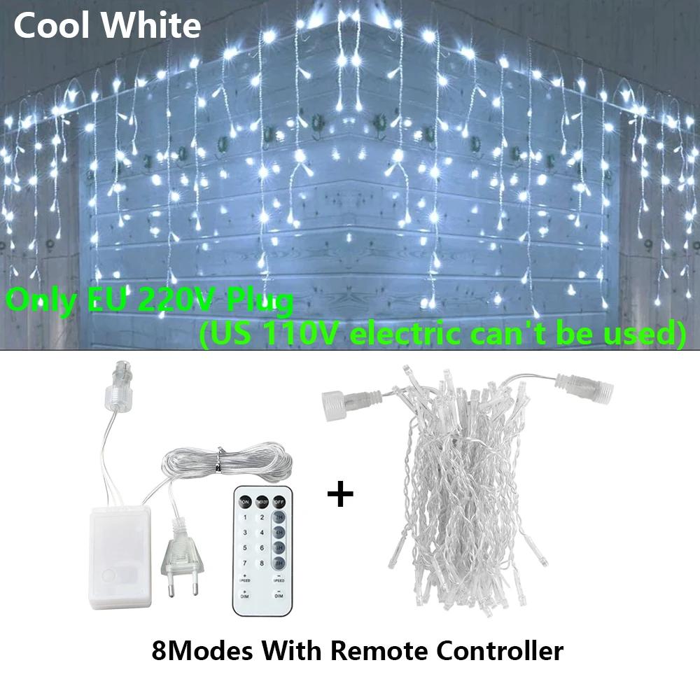 5/30/40M LED Icicle String Fairy Light Christmas Curtain Garland Lights Remote Outdoor For New Year Wedding Street Holiday Decor