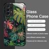 Fashion Palm Leaf Floral Pattern Tempered Glass Phone Case for Samsung Galaxy S25 Ultra S24 S23 Plus S22+ S21 S20 FE Hard Cover