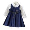 Girls' College Style Embroidered Vest & Pleated Dress with Long Sleeve Shirt