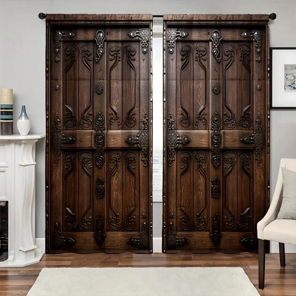 2 stücke Holz Tür Shabby Retro Decor Vorhänge 3D Digital Gedruckt Vorhänge Für Wohnzimmer Büro Wohnkultur 2024 Neue Mode