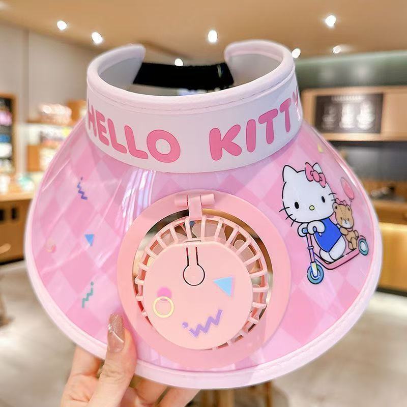 Cappello ventilato estivo per bambini USB Ricaricabile simpatico cartone animato cappello da sole a tesa aperta per ragazzi e ragazze con protezione UV