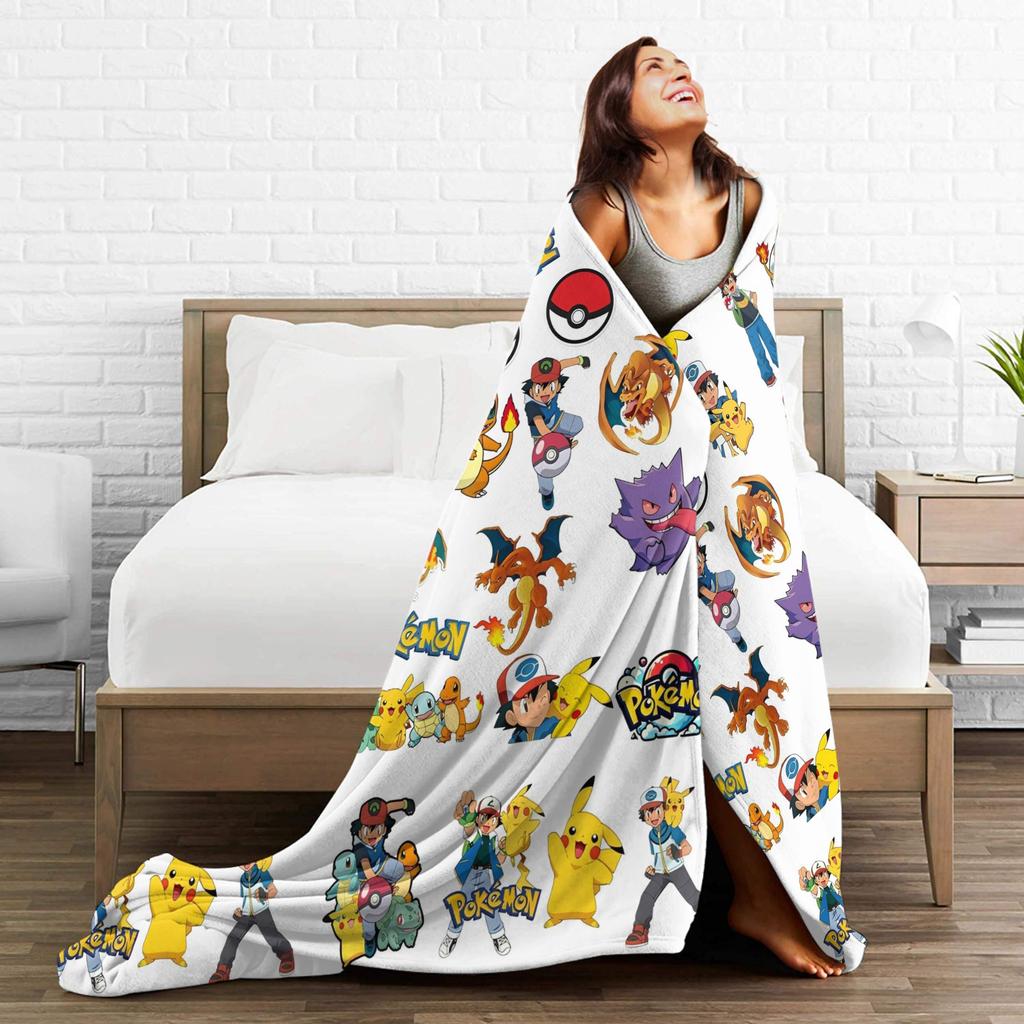 Pokemoned Anime Cartoon Flannel Blanket  Awesome Throw Blankets for  Sofa Bedding Lounge 150*125cm Bedspread,
