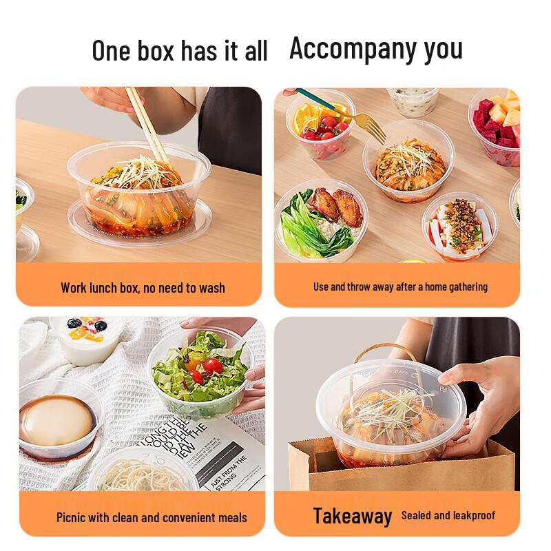 temeiju Disposable Round Plastic Lunch Boxes with Lids