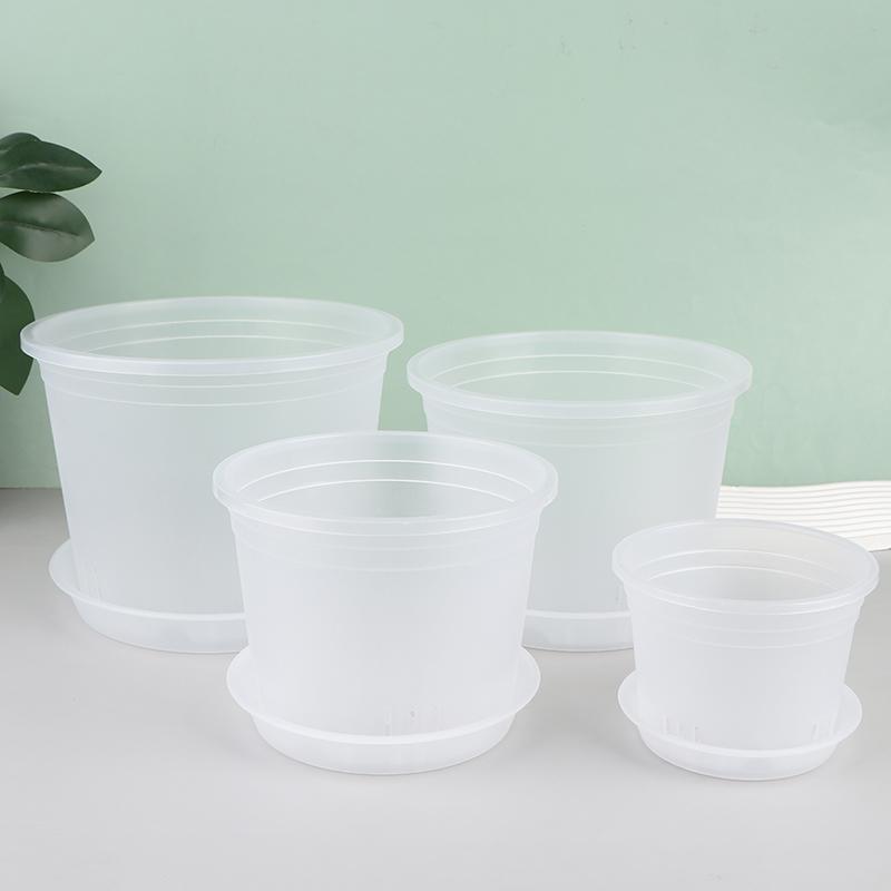1Pc Transparent Round Orchid Pot With/Without Tray Root Control Plastic Orchid Pots With Holes Breathable Plant Growth Container