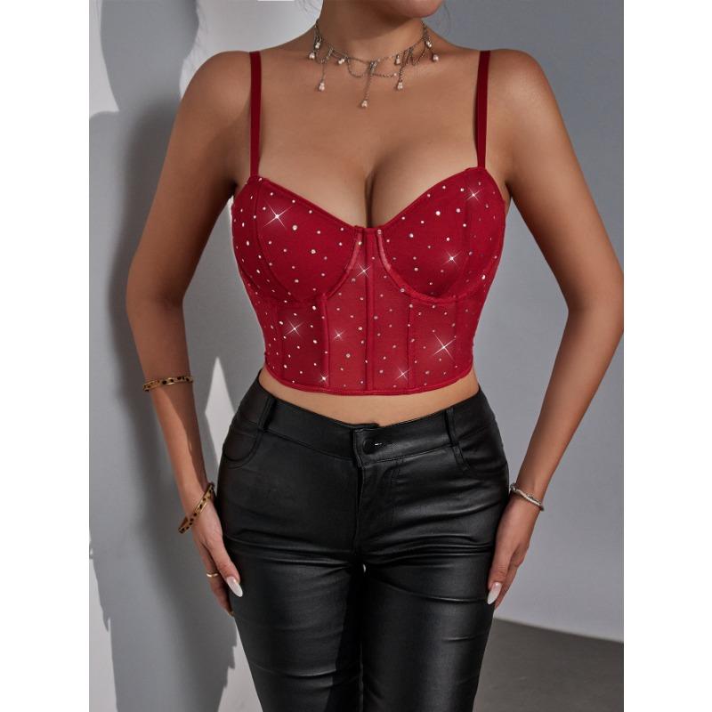 Fashion Sexy Nightclub Style Sequin Slim Fit Crop Camisole Top For Women