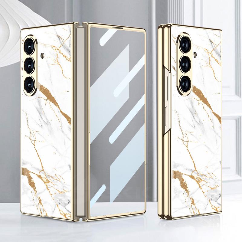Luxury Plating Painted Glass Case for Samsung Galaxy Z Fold 7 6 Back Screen Glass Protective Cover for Galaxy Z Fold7 Case