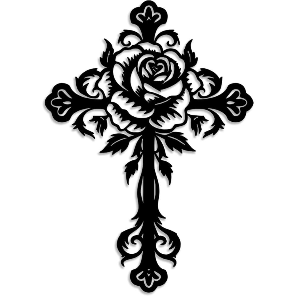 Forged Iron Cross Wall Art Black Metal Rose Gothic Home Decor Religious Decor Living Room Bedroom
