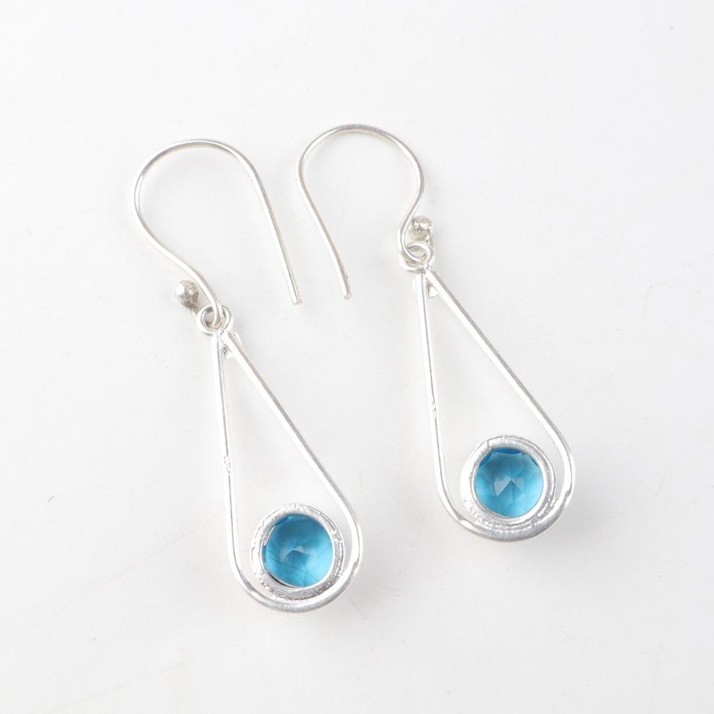 Swiss Blue Topaz Gemstone 925 Sterling Silver Jewelry Handcrafted Earrings 1.76" EE-126-19