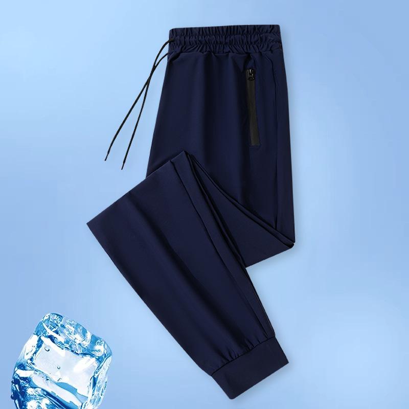 

Men s Ice Silk Pants Summer Thin Zipper Pocket Sports Pants Men s Stretch Quick-Dry Straight-Leg Casual Pants S темно-синий