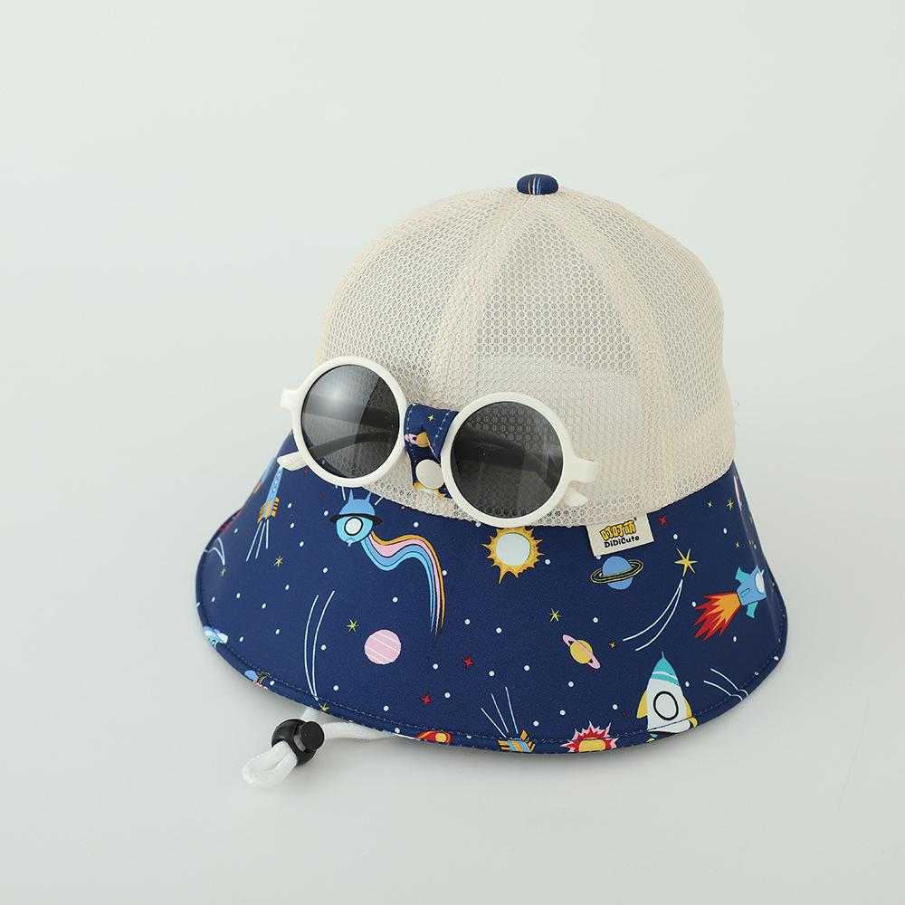 Boys Summer Sun Hat Mesh Breathable Wide Brim Fisherman Hat With Sunglasses For Baby Boy Cap Uv Protection 50-52cm 1-4 Years