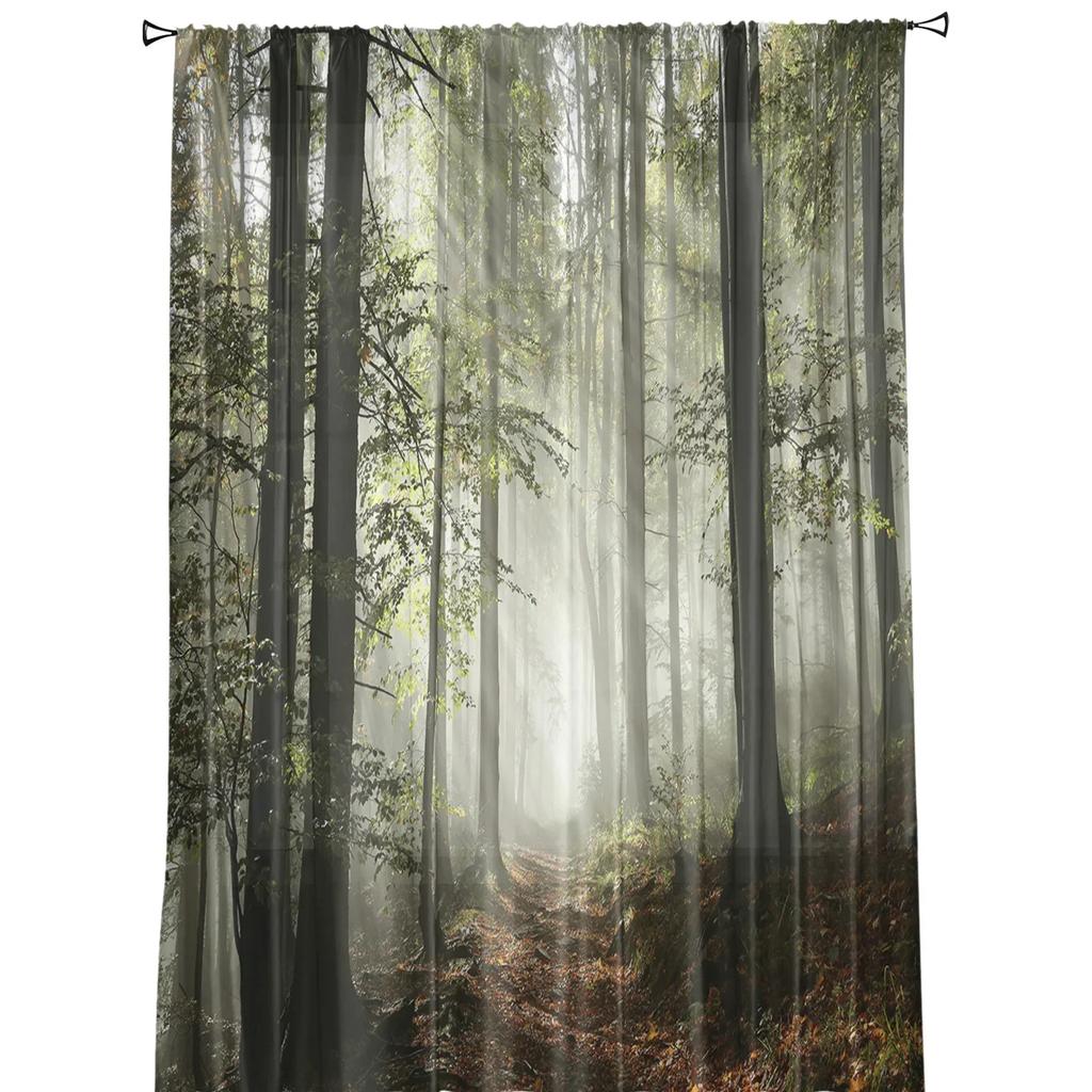 Jungle Sunlight Trees Branches Landscape Tulle Curtains Living Room Bedroom Kitchen Decor Chiffon Sheer Voile Window Curtains