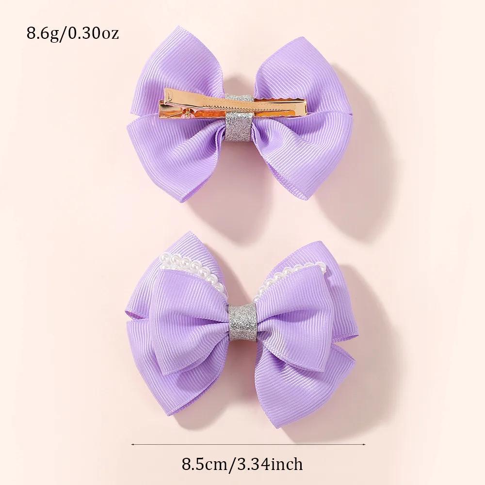 2PCS Sweet Pearl Bow Hairpin Solid Ribbon Double Bowknot Hair Clip Korean Lovely Hairpins for Kids Girls Headwear Accessories