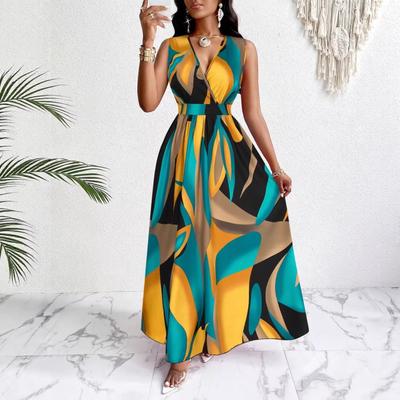 2026 New European and American Women's Clothing Temperament Elegant, Fashionable and Sexy 3D Digital Printing Sleeveless V-neck Dress
