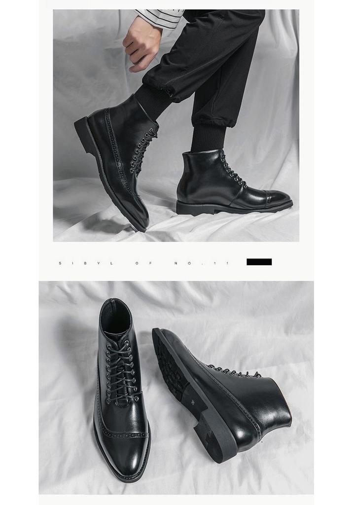 Botas de Cuero Altas Estilo Británico para Hombre Tallas Grandes de Otoño