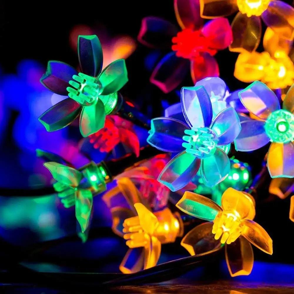 Solar LED garland multicolor solar flowers for the terrace or garden 50 LED