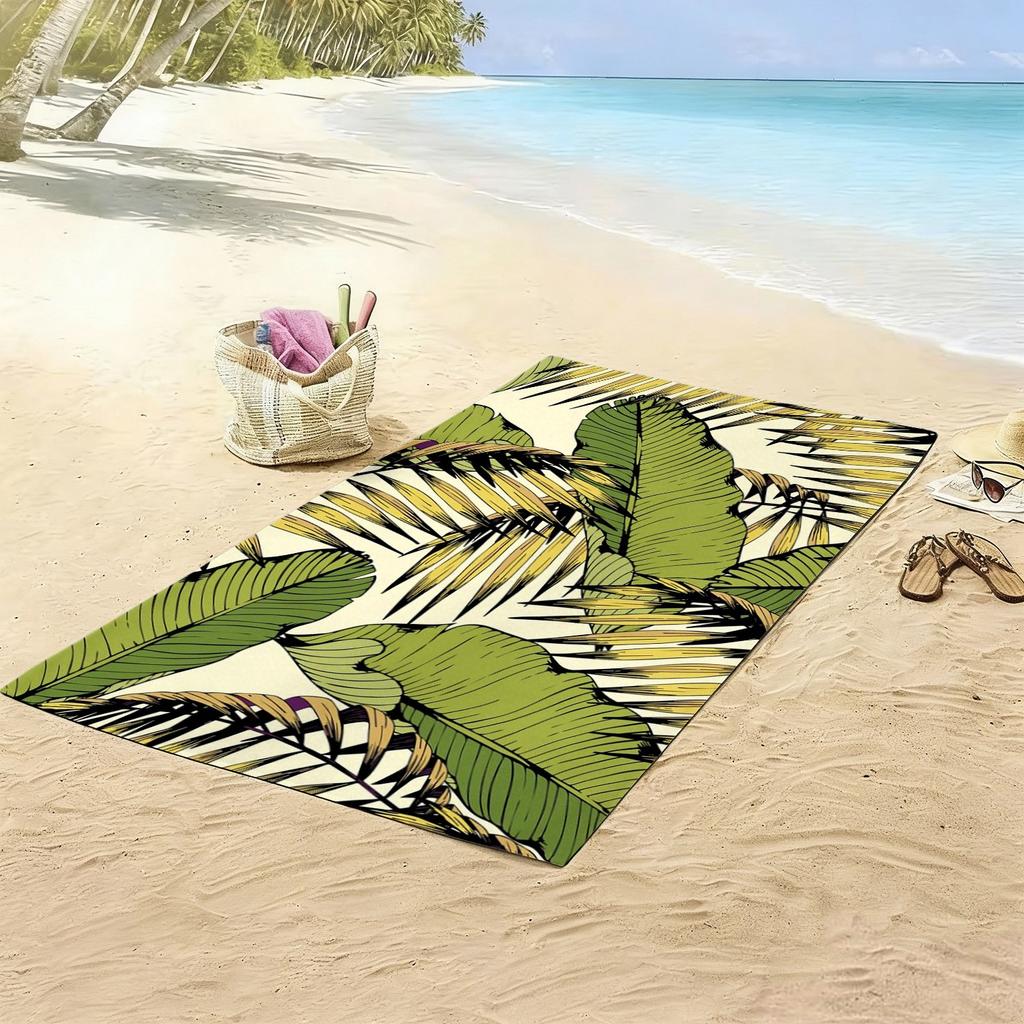 Botanical Green Leaf Microfiber Beach Towel 1 Piece Set 2D Flat Printed Sandproof Waterproof Holiday Sea Sunbed Lounger Towel