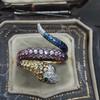 Bague de fiançailles Oeil en Cristal Arc-en-ciel Zircon Vert de Luxe Anneaux de mariage Forme Serpent Exagérée Punk pour Femmes Bijoux Bohème