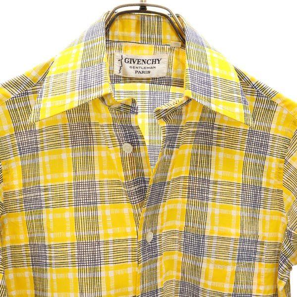 Givenchy 80s Vintage Check Pattern Long Sleeve Shirt 37 Yellow Men's Used