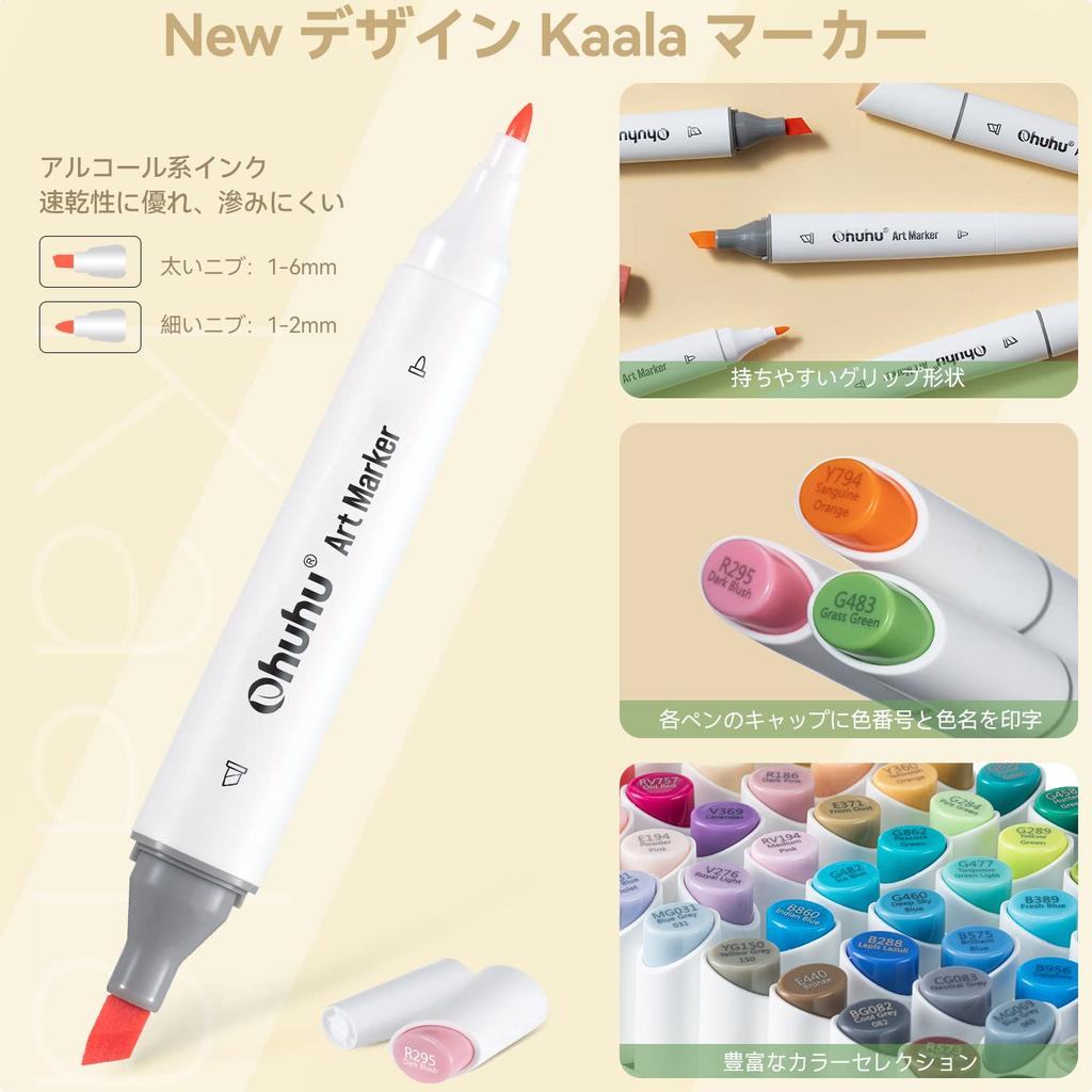 Ohuhu Kaala Series Illustration 60 Thick and Fine Alcohol Professional for and Art Includes Blender Pen Markers, Colors, Markers, Use, Illustration,
