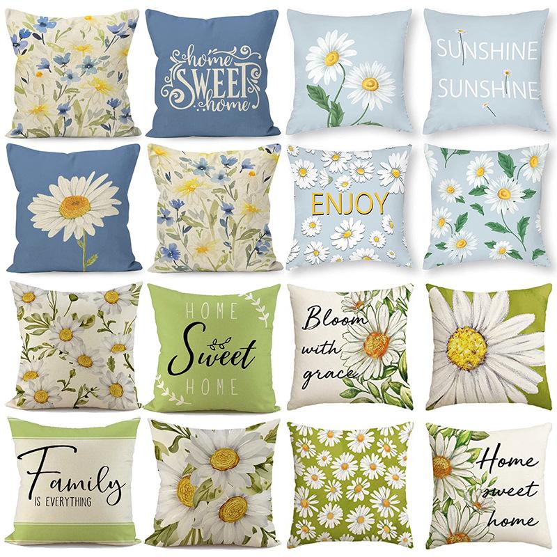 Year Daisy Flower Linen Pillow Case Home Decor Hydrangea Sofa Pillow Cushion