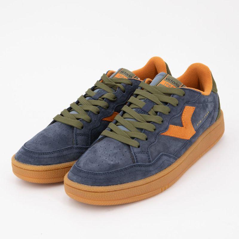 Retro Navy Sneakers with Khaki Laces Navy Suede Men VICTORIA