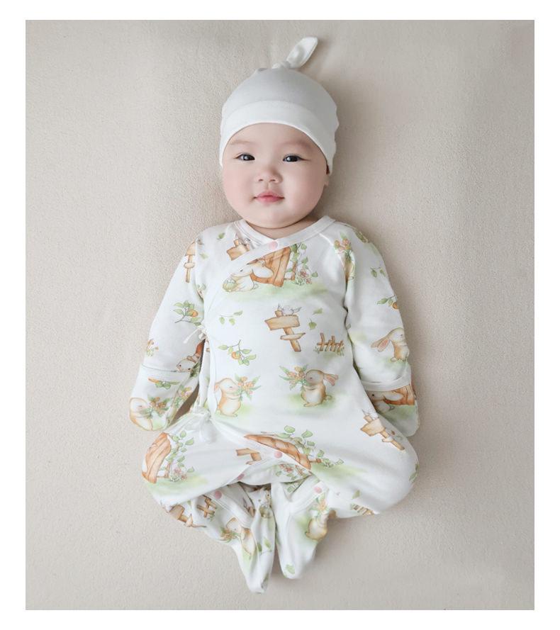 Pure Cotton Baby Bodysuit with Hand and Foot Covers, All-Season Newborn Romper, Baby Monk Outfit