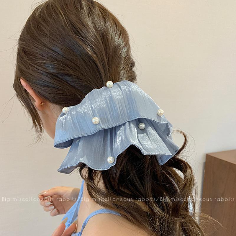Elegant Pearls Smooth Ribbon Large Intestine Scrunchie For Women Girls Sweet Hair Ornament Hair Tie Hair Band Hair Accessories