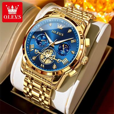 Luxury Brand Men's Watches Moon Phase Skeleton Waterproof Chronograph Quartz Watch Luminous Original Wristwatch