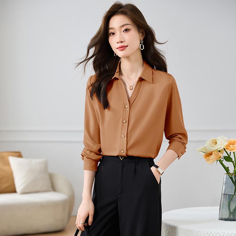 Damen Lila Satin Langarm Designerhemd, Neuer Französischer Stil