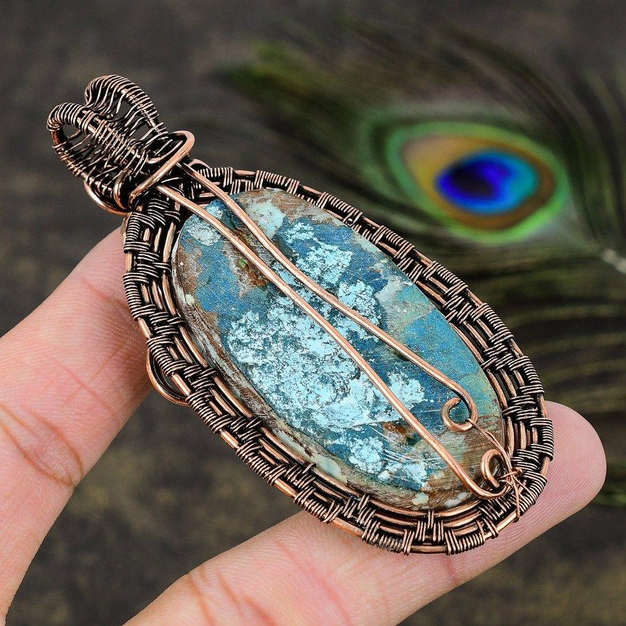 Tibetan Turquoise Gemstone Copper Wire Wrap Jewelry Pendant 3.27