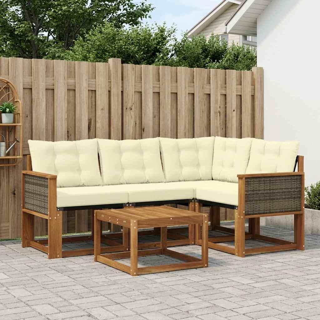 Outdoor Sofa Set with Cushions 5 Pcs Natural and Cream
