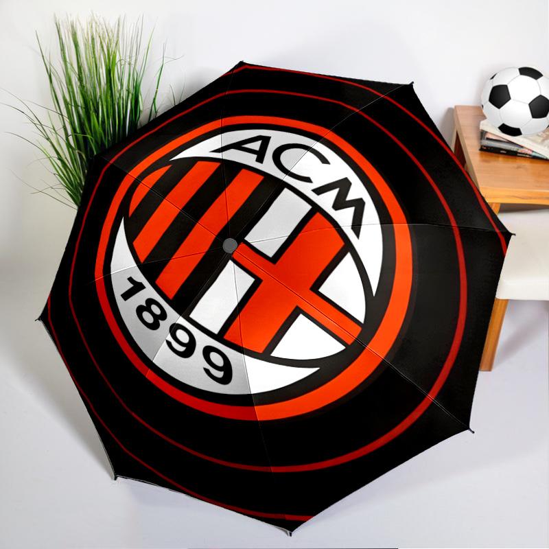 Ombrello Automatico Stampato Milan Football Club, 8 Stecche per Viaggio, Campeggio, Ombrello Casual, Regalo Essenziale per per famiglia e amici