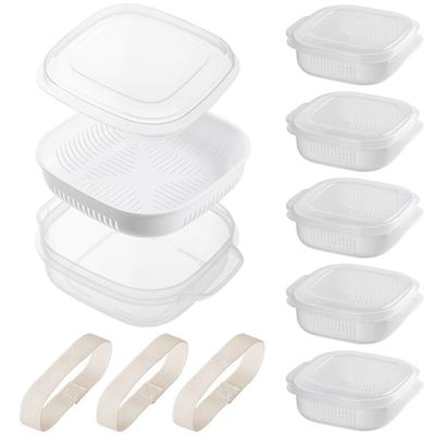 Arroz congelado Armazenamento de arroz congelado 6 porções individuais Freezer Arroz congelado Arroz Divisor Escorredor BPA Micro-ondas 3 correias incluídas Recipiente,