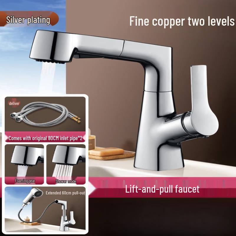 Space Silver Pull-Out Bathroom Faucet