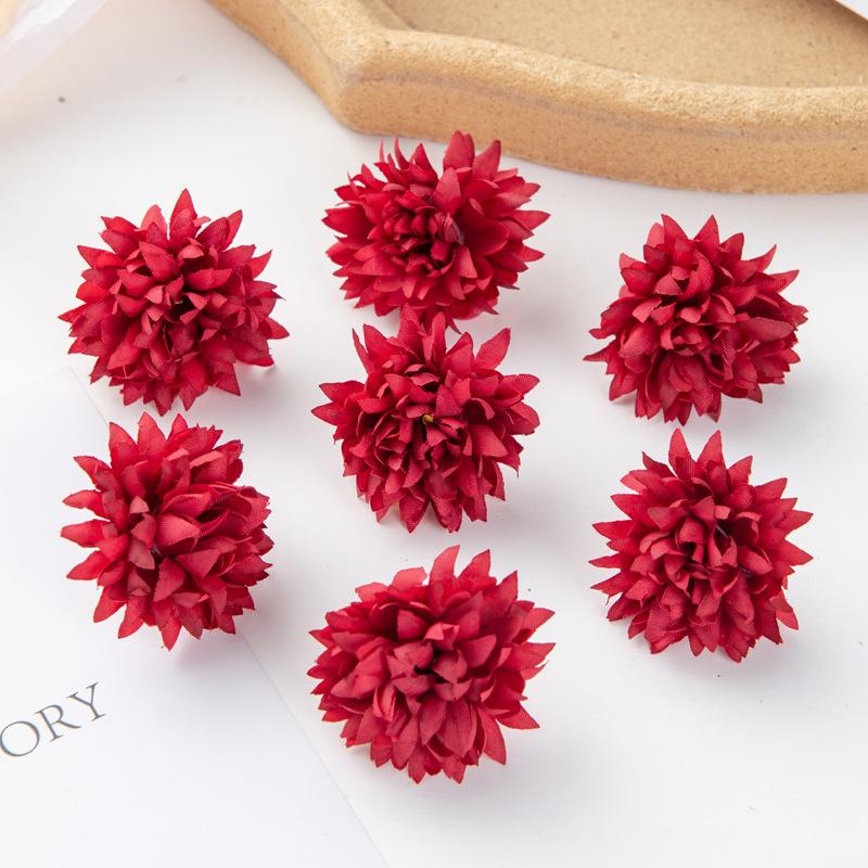 10PCS Artificial Chrysanthemum Pompom Flowers Realistic Faux Silk Floral Bouquet for DIY Hair Clips Shoes and Straw Hat Decor