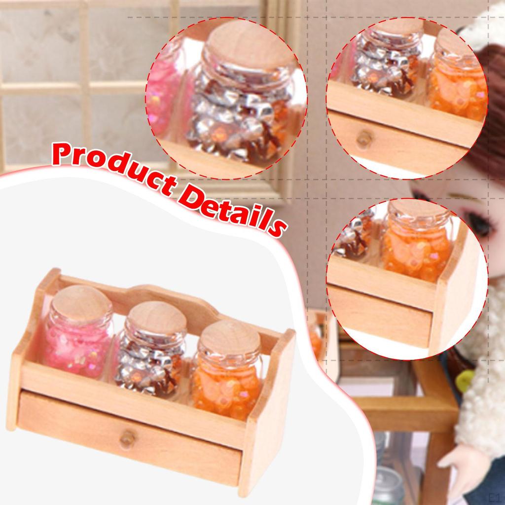 1/12 Candy Jars Dollhouse Food with Slices Pretend Play Display Holder Mini Storage Shelf