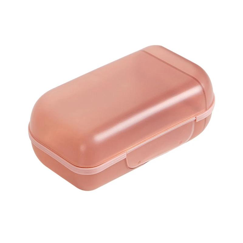 Portable 2-Compartment Soap Dish with Lid Oval Soap Box Sealed Waterproof Bathroom Soap Holder Storage Box Soap Case