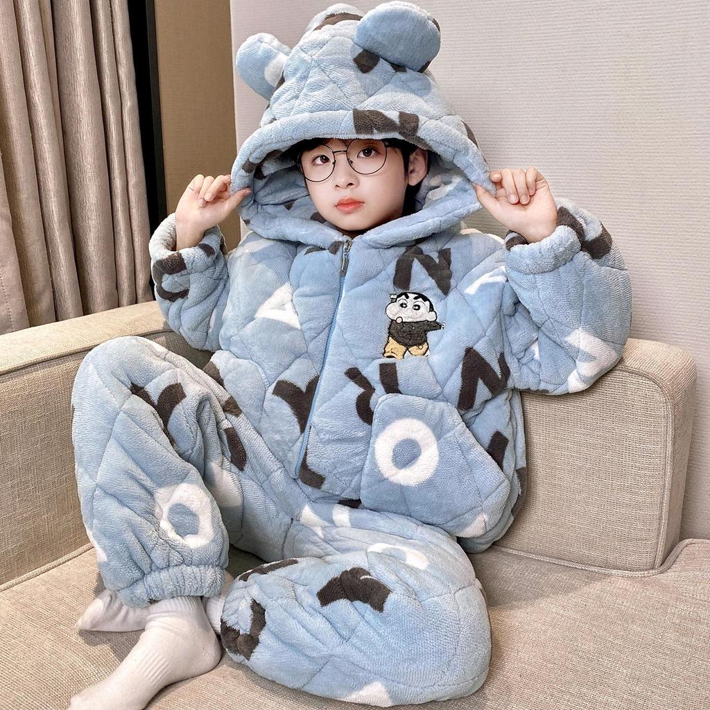 Boys' Thick Flannel Pajama Set - Children's Coral Fleece, Spring/Autumn 2025.