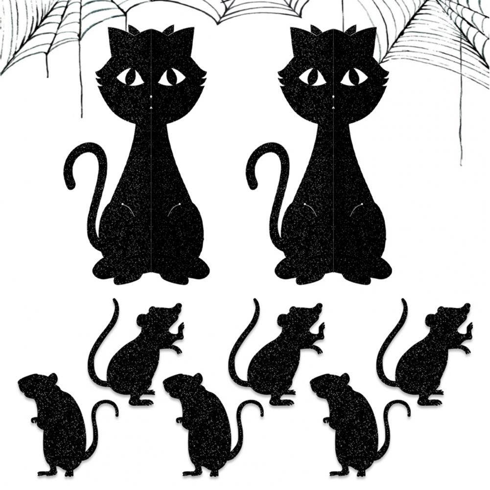Halloweenmusdekoration Halloweenkattprydnad Realistiska 3D-katter Mus Halloweenprydnadssats för skrivbordsdekoration