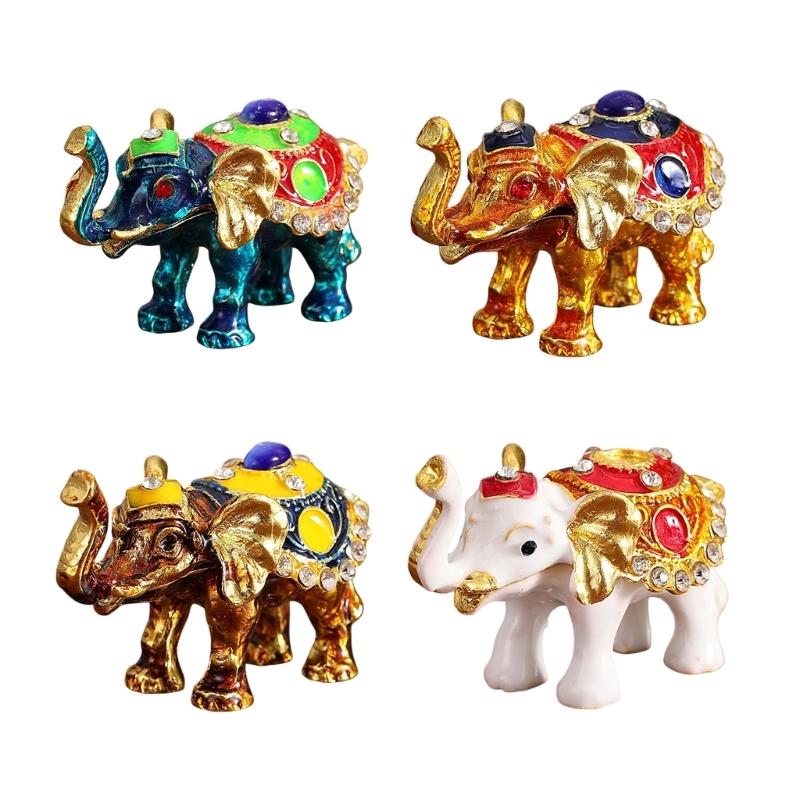 Elegant Thai Styles Metal Elephant Jewelry Box With Full Diamonds Decoration For Rings And Necklaces