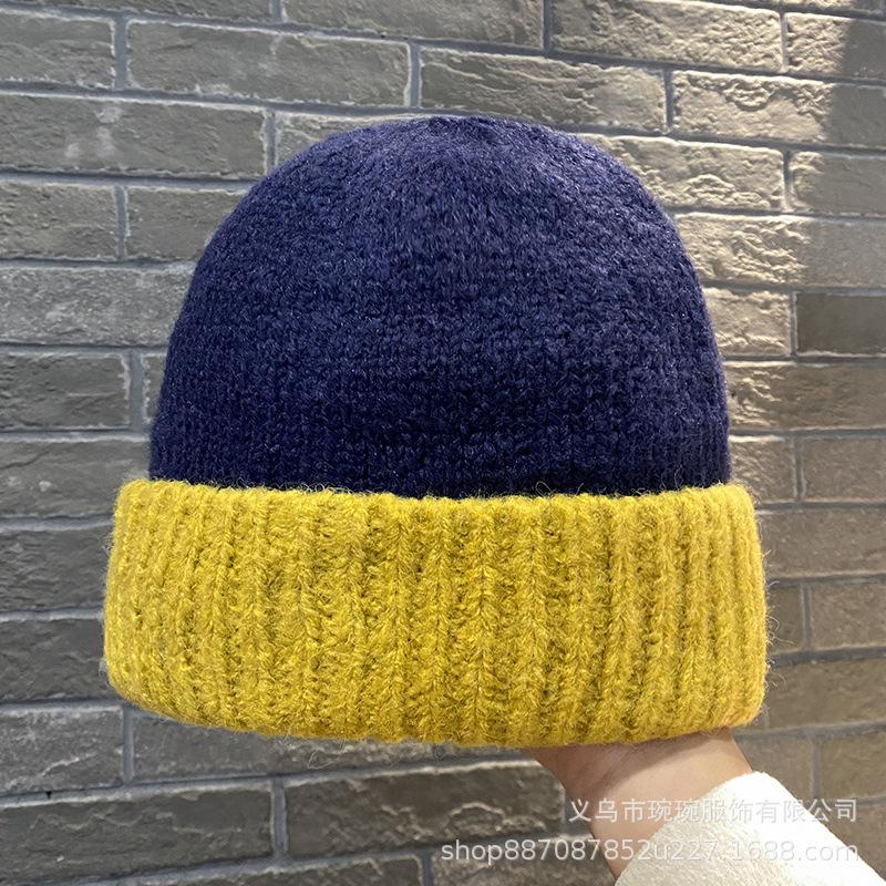 New Color Matching Wool Hat Women's Fashion Autumn and Winter Simple Knitted Hat Versatile Face Small Big Head Circumference Cold Hat