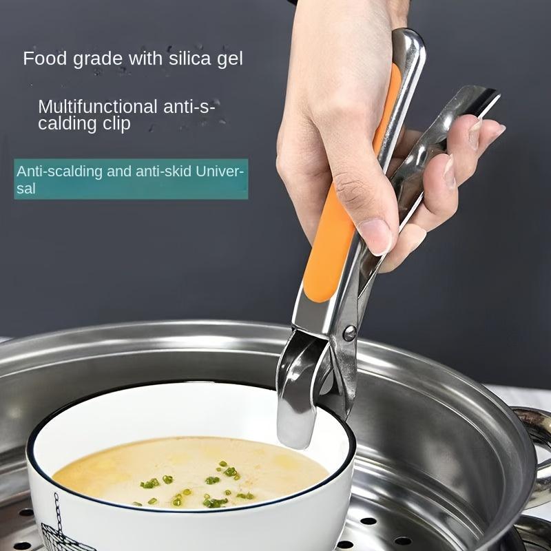 1pc Stainless Steel High-Heat Kitchen Grippers,Anti-Slip Silicone Cooking Claws for Hot Dishes&Bowls,Commercial Kitchen Utensil
