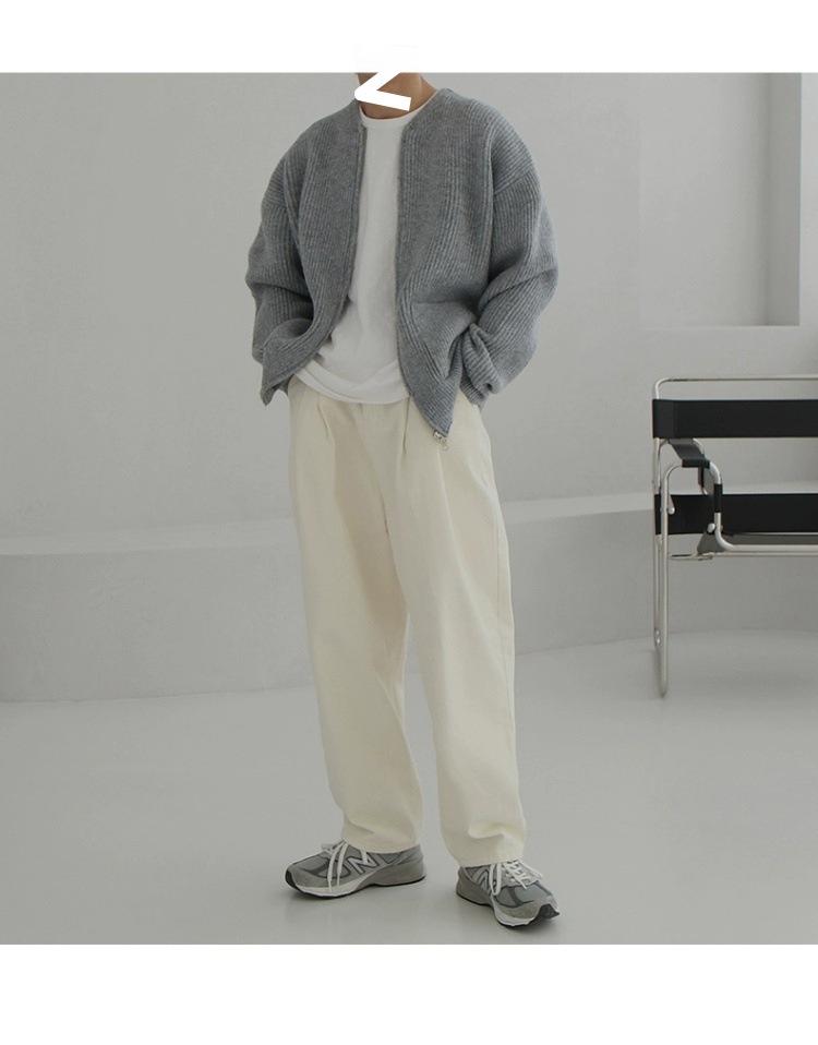 Modny Męski Luźny Dzianinowy Kardigan – Jesień/Zima Koreański Styl Zamek Sweter Płaszcz